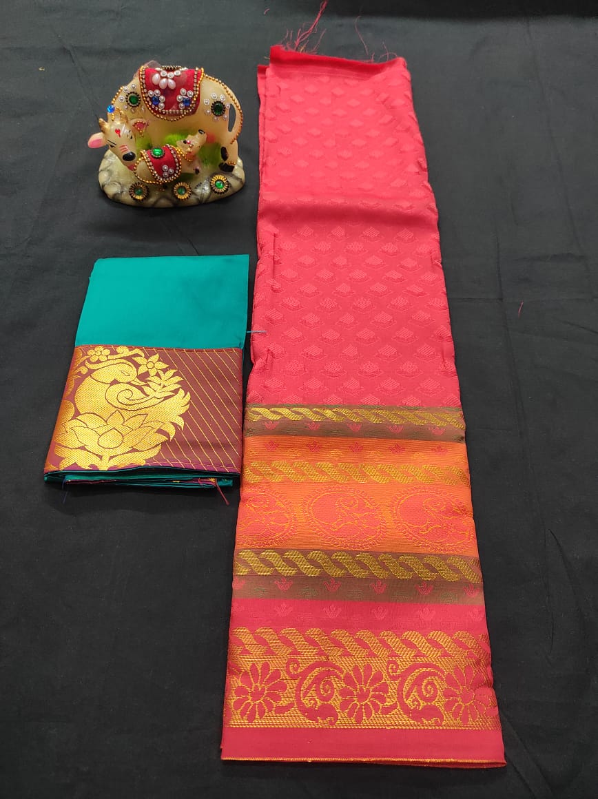 6 months - 3 years samuthrika semi silk pattu pavadai material for kids - Vannamayil Fashions