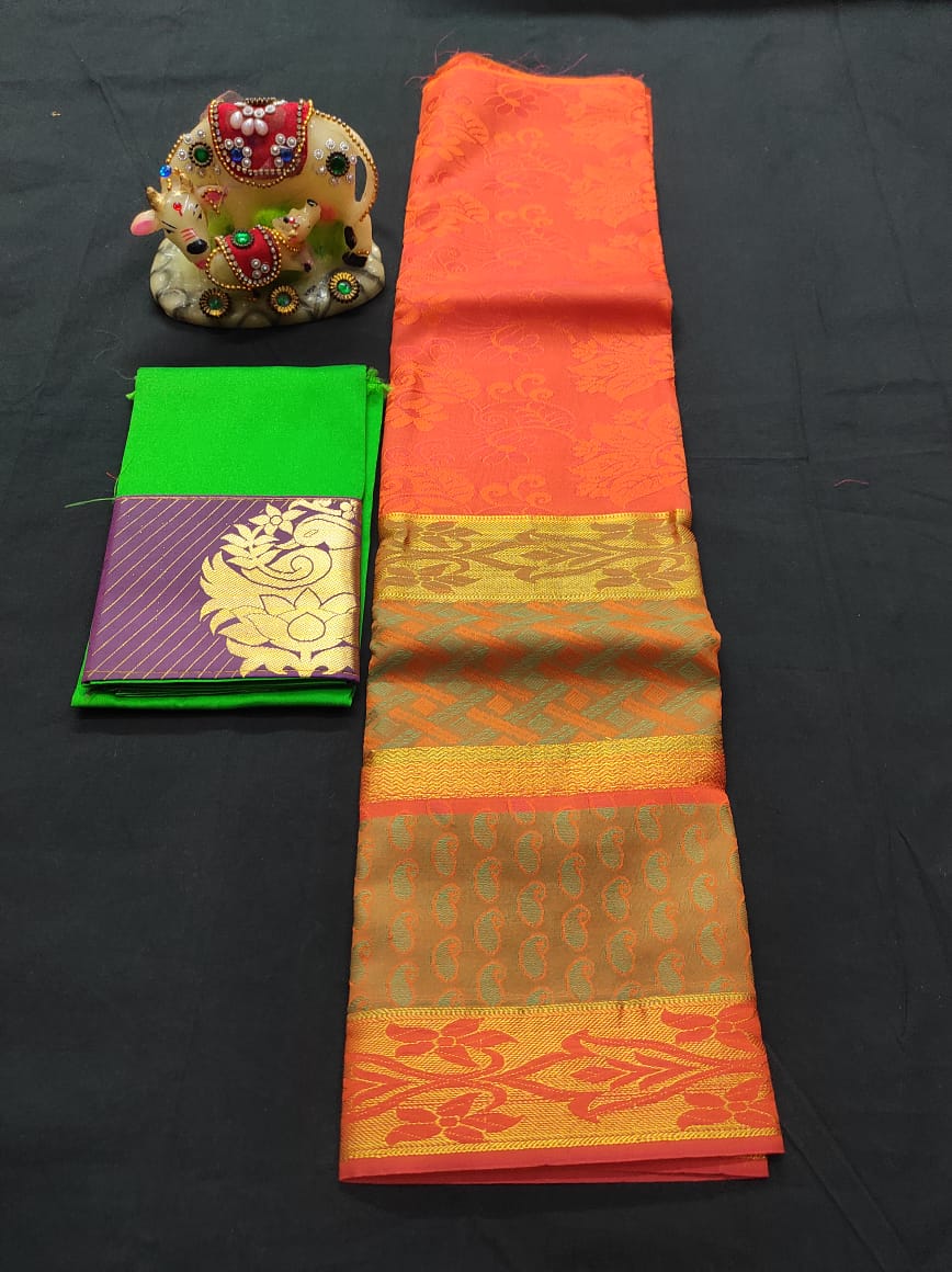 6 months - 3 years samuthrika semi silk pattu pavadai material for kids - Vannamayil Fashions