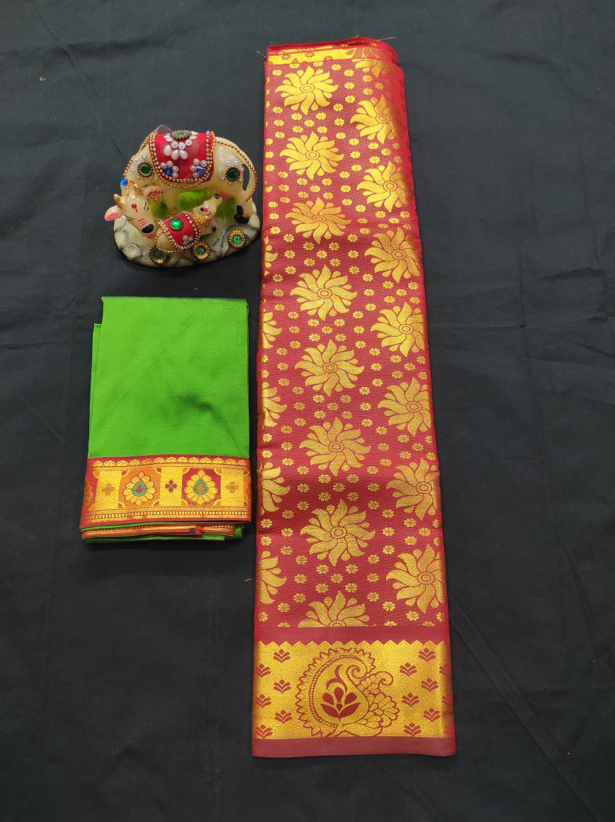 6 months - 3 years samuthrika semi silk pattu pavadai material for kids - Vannamayil Fashions