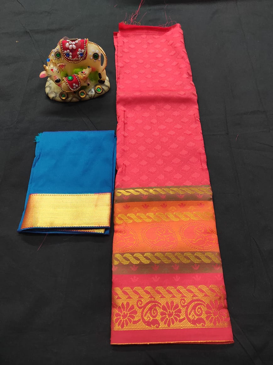 6 months - 3 years samuthrika semi silk pattu pavadai material for kids - Vannamayil Fashions