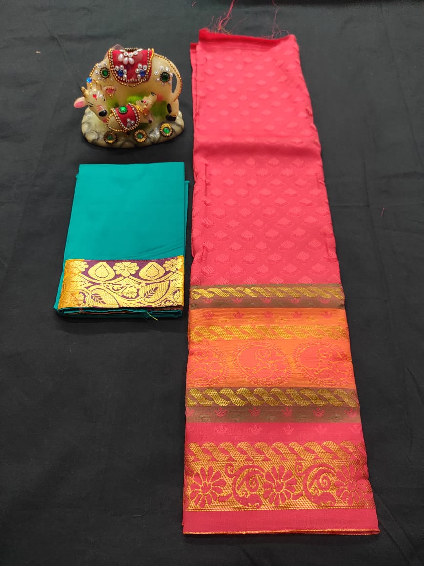 6 months - 3 years samuthrika semi silk pattu pavadai material for kids - Vannamayil Fashions