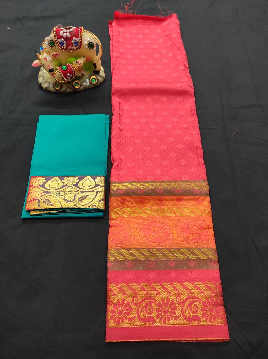 6 months - 3 years samuthrika semi silk pattu pavadai material for kids - Vannamayil Fashions