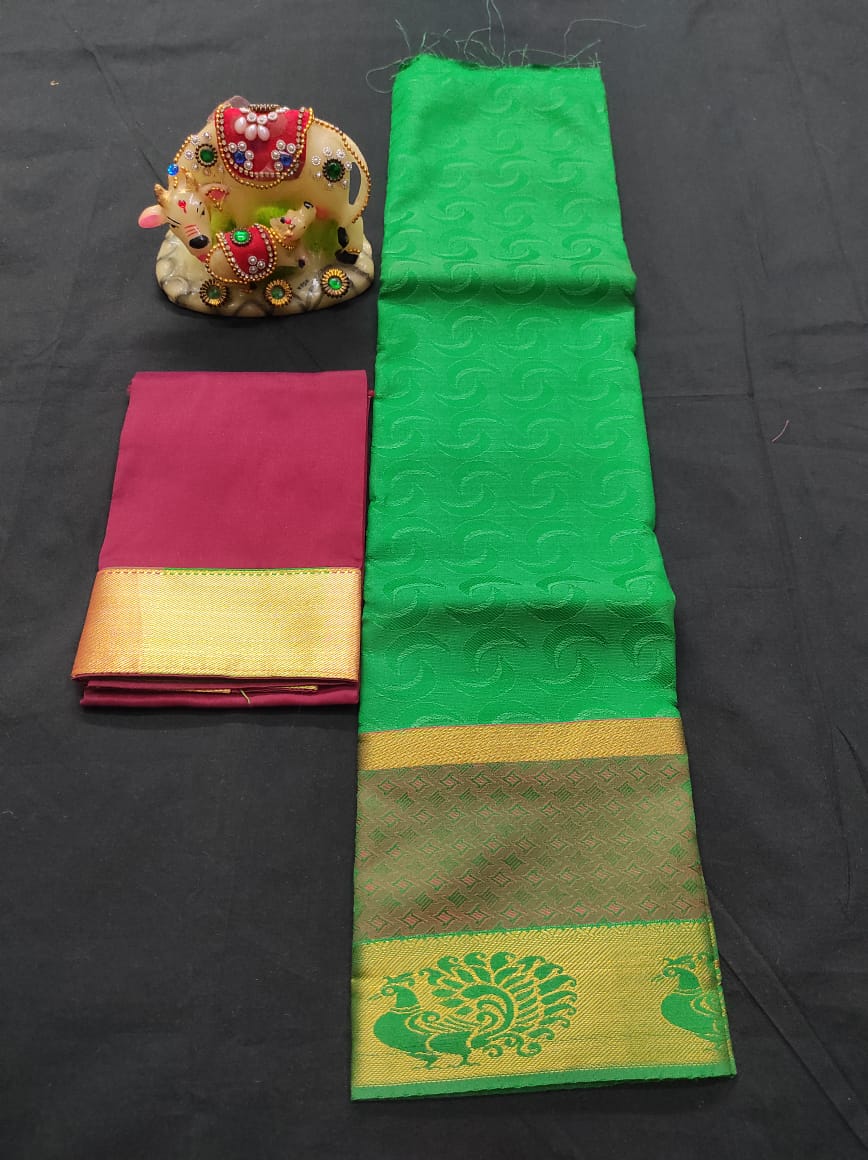 6 months - 3 years samuthrika semi silk pattu pavadai material for kids - Vannamayil Fashions
