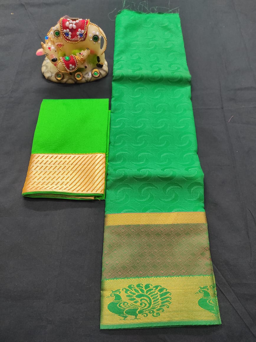 6 months - 3 years samuthrika semi silk pattu pavadai material for kids - Vannamayil Fashions