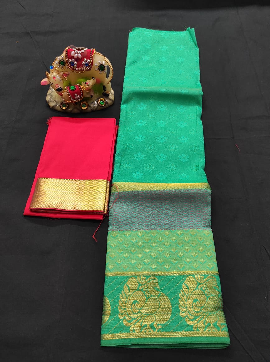 6 months - 3 years samuthrika semi silk pattu pavadai material for kids - Vannamayil Fashions