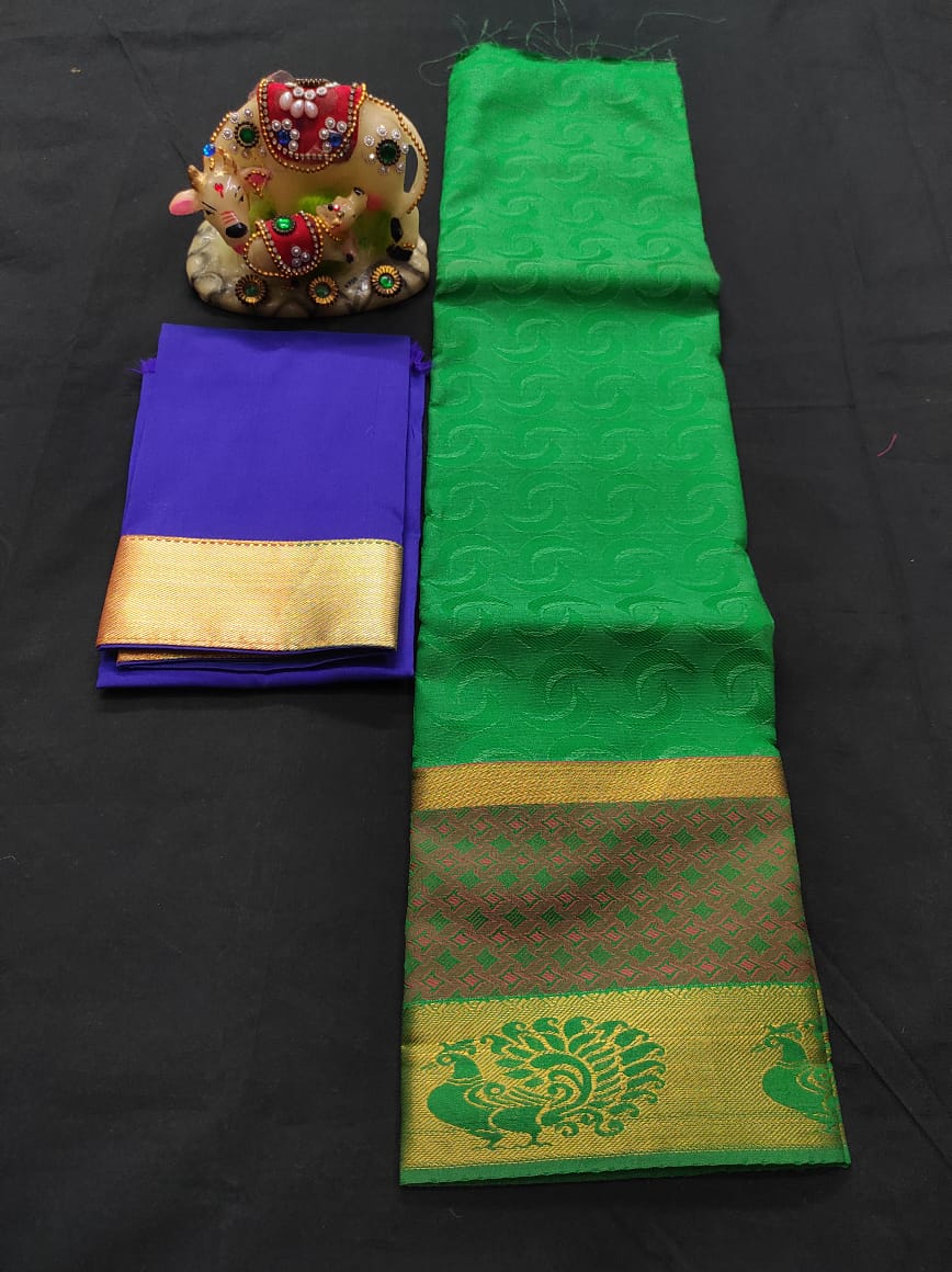 6 months - 3 years samuthrika semi silk pattu pavadai material for kids - Vannamayil Fashions
