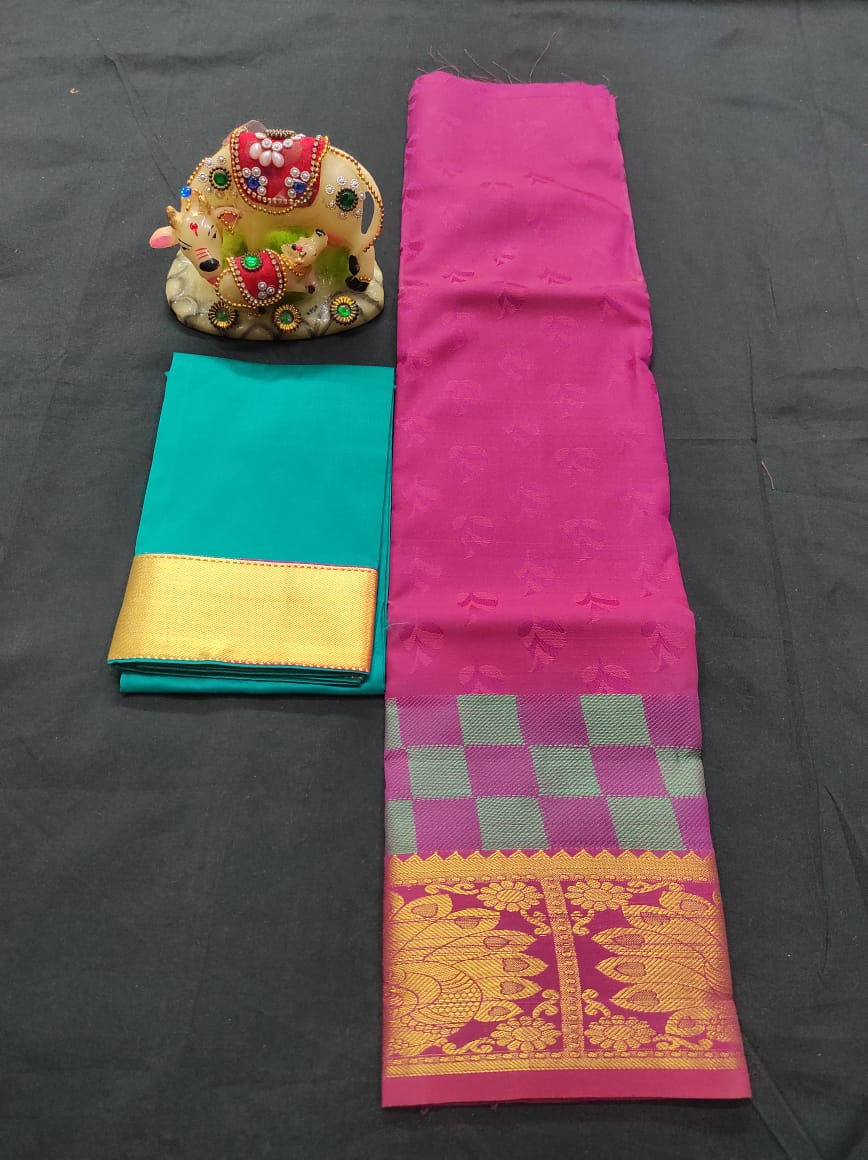 6 months - 3 years samuthrika semi silk pattu pavadai material for kids - Vannamayil Fashions