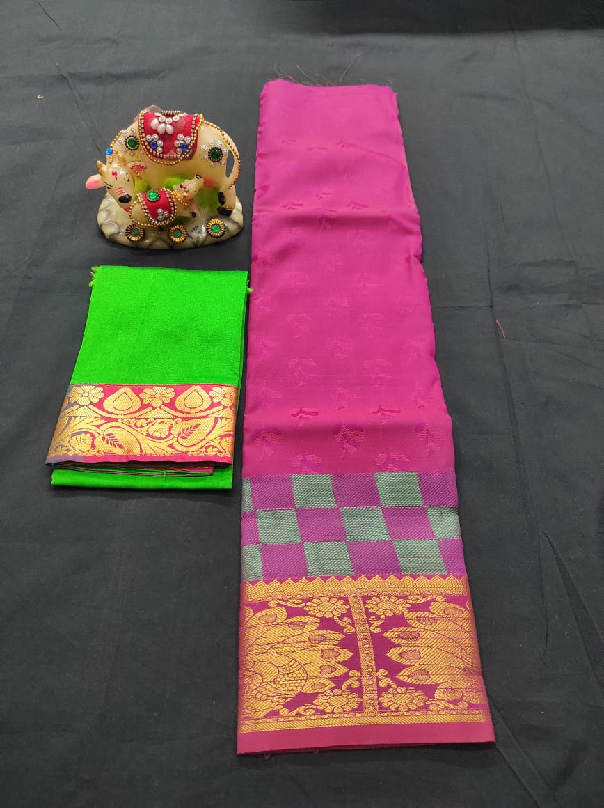 6 months - 3 years samuthrika semi silk pattu pavadai material for kids - Vannamayil Fashions