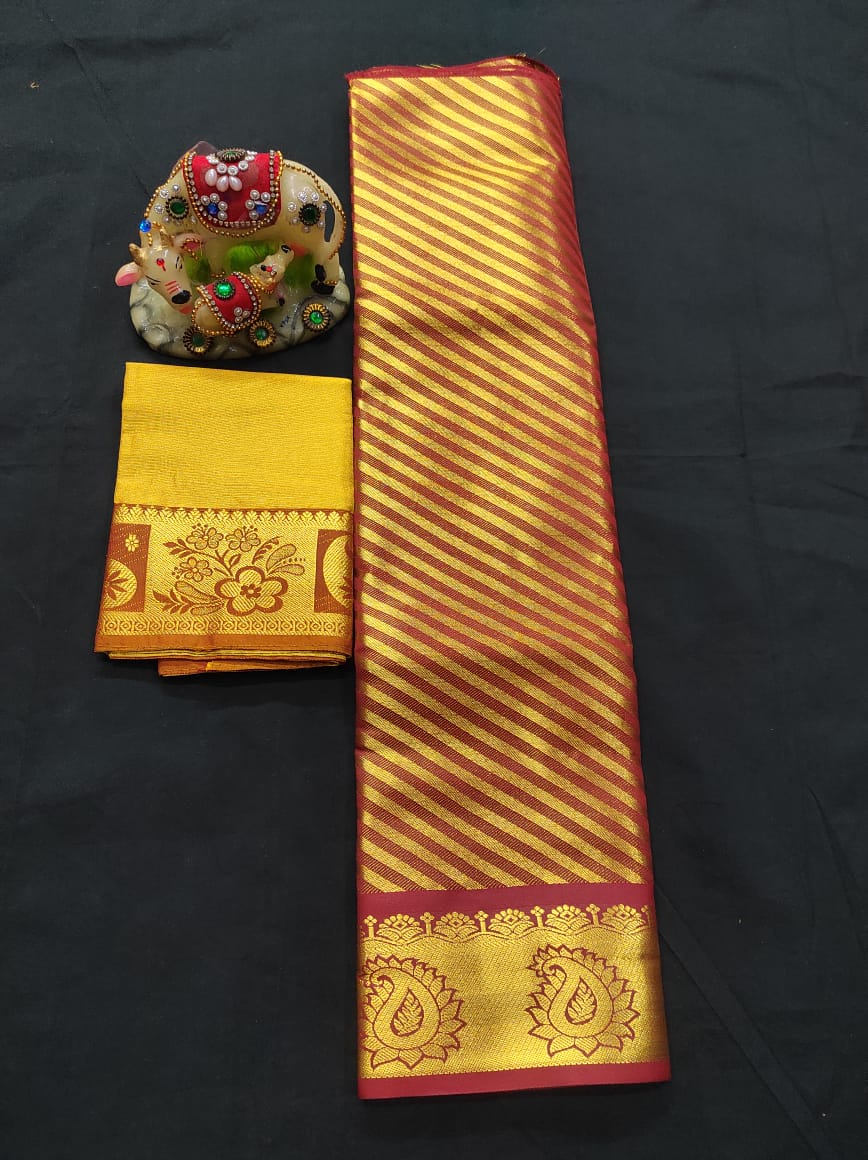 6 months - 3 years samuthrika semi silk pattu pavadai material for kids - Vannamayil Fashions