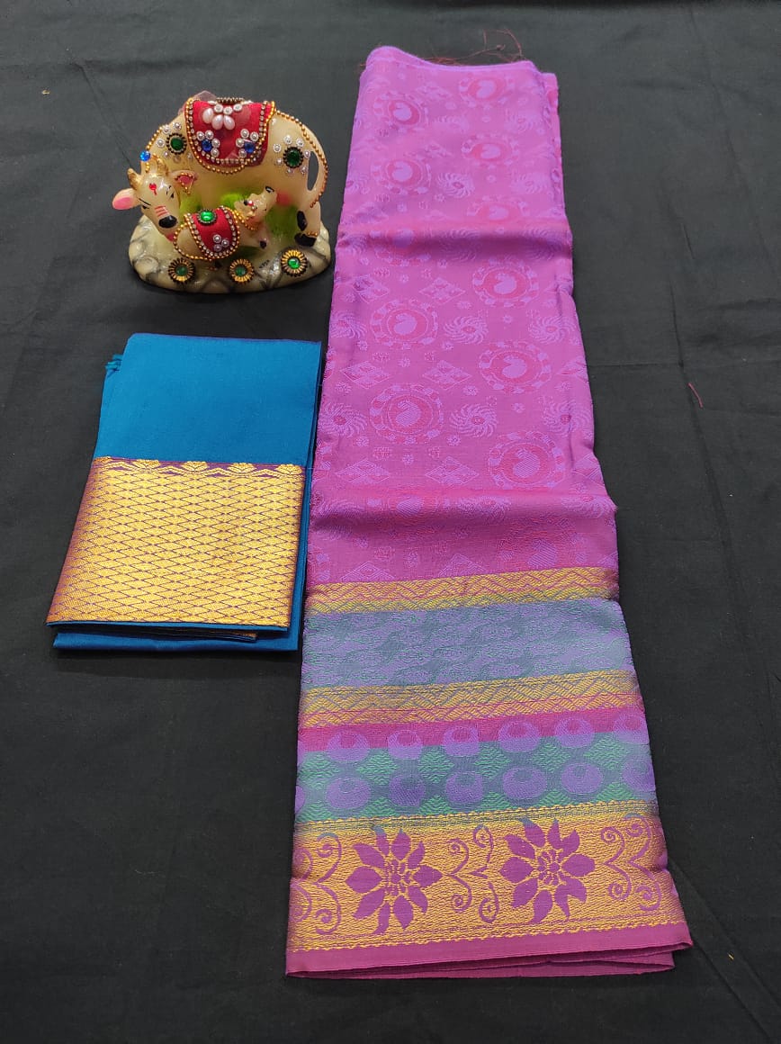 6 months - 3 years samuthrika semi silk pattu pavadai material for kids - Vannamayil Fashions