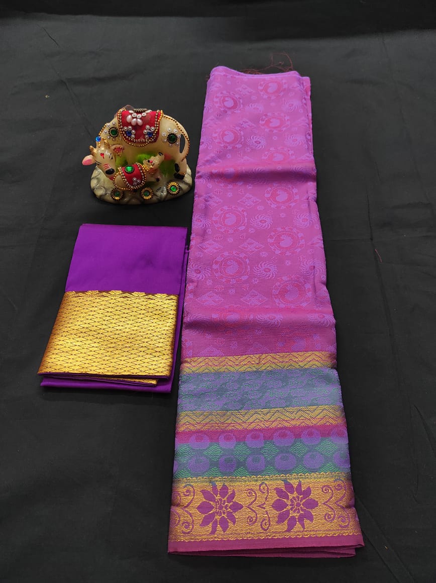 6 months - 3 years samuthrika semi silk pattu pavadai material for kids - Vannamayil Fashions