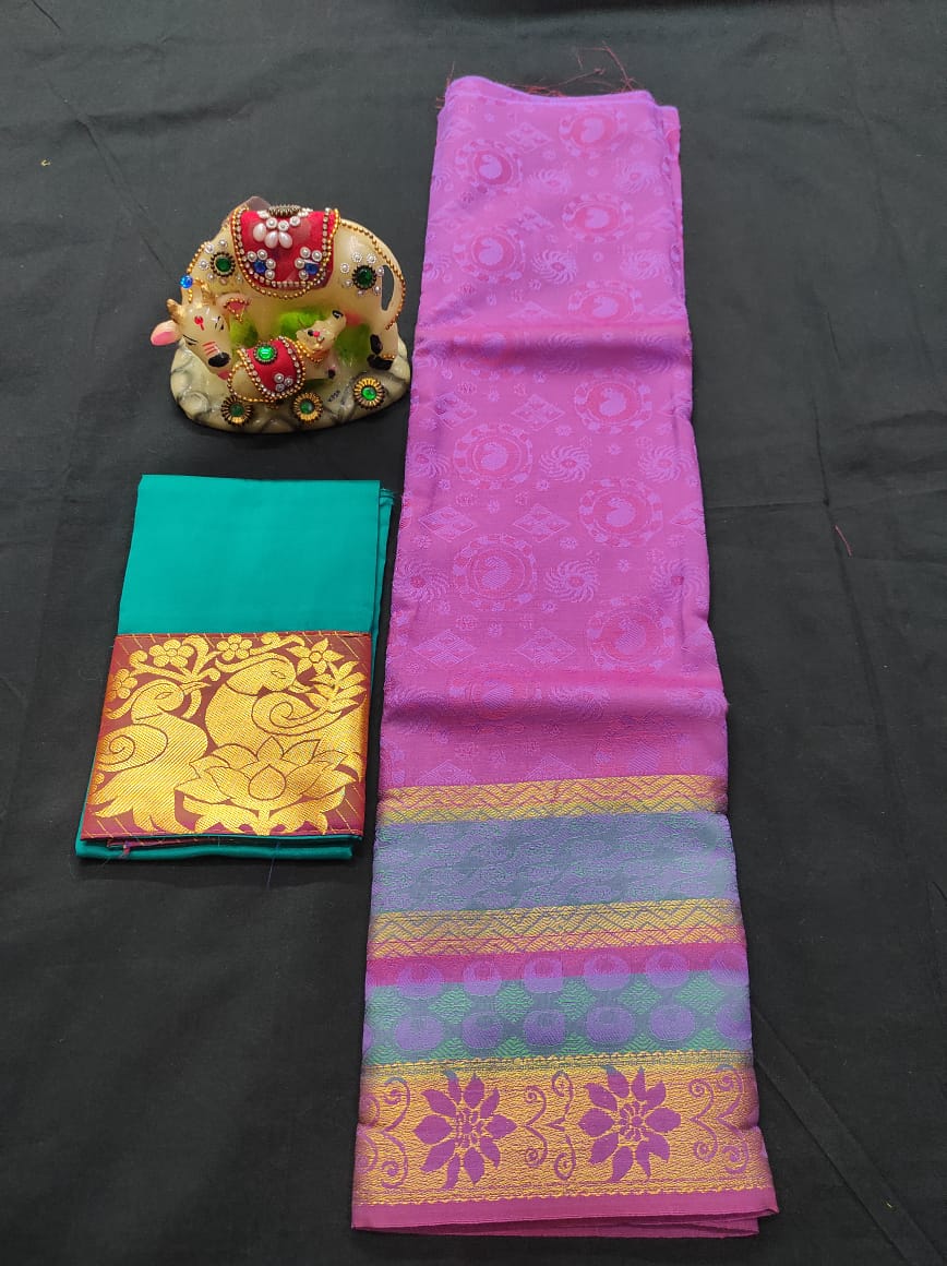 6 months - 3 years samuthrika semi silk pattu pavadai material for kids - Vannamayil Fashions