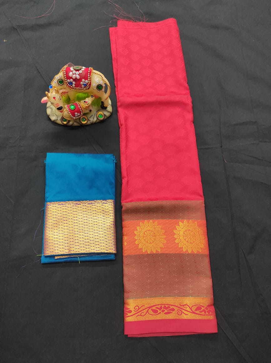 6 months - 3 years samuthrika semi silk pattu pavadai material for kids - Vannamayil Fashions