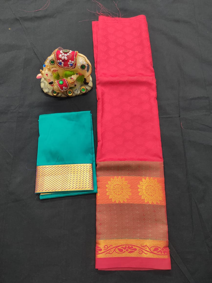 6 months - 3 years samuthrika semi silk pattu pavadai material for kids - Vannamayil Fashions