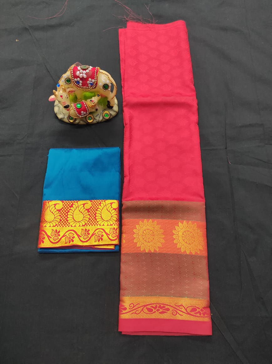 6 months - 3 years samuthrika semi silk pattu pavadai material for kids - Vannamayil Fashions