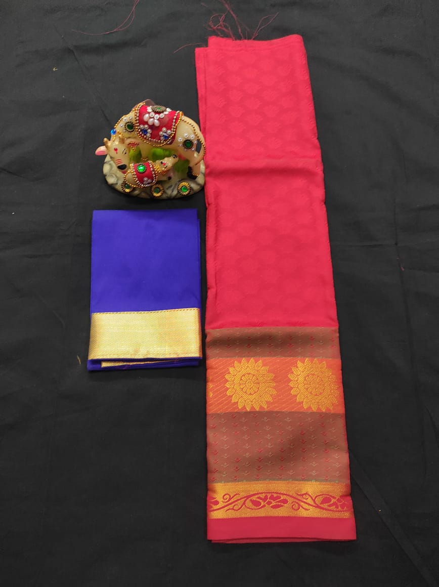 6 months - 3 years samuthrika semi silk pattu pavadai material for kids - Vannamayil Fashions
