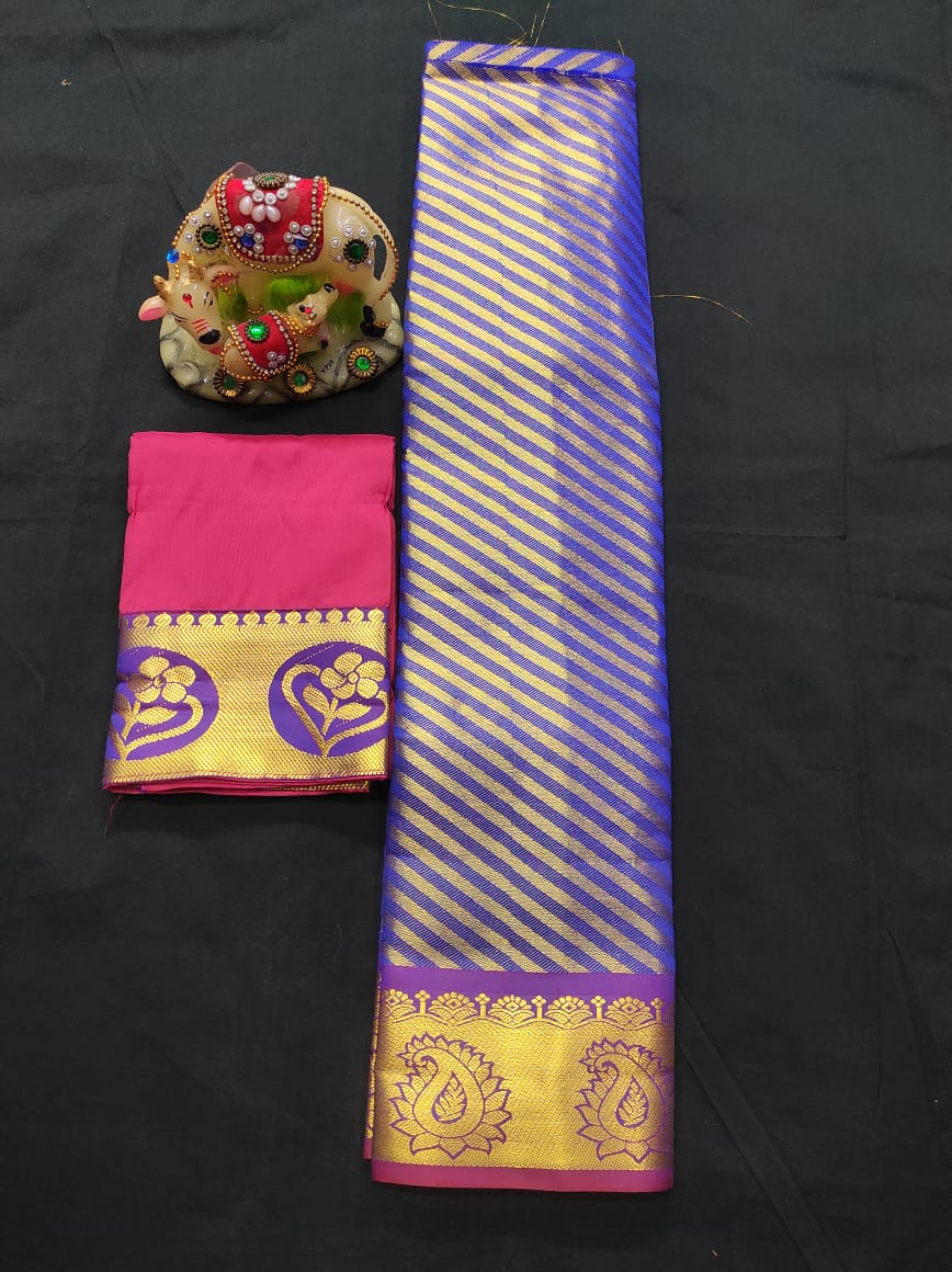 6 months - 3 years samuthrika semi silk pattu pavadai material for kids - Vannamayil Fashions