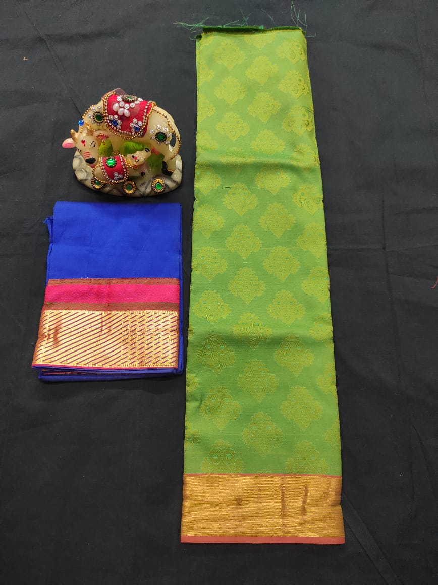 6 months - 3 years samuthrika semi silk pattu pavadai material for kids - Vannamayil Fashions
