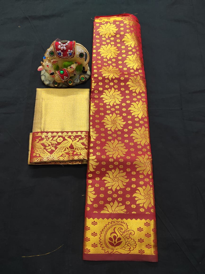6 months - 3 years samuthrika semi silk pattu pavadai material for kids - Vannamayil Fashions