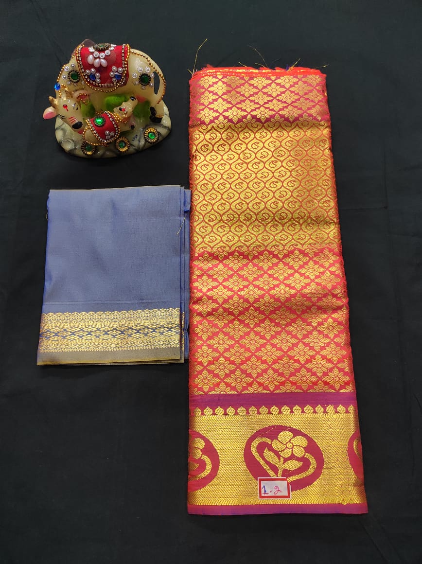 6 months - 3 years samuthrika semi silk pattu pavadai material for kids - Vannamayil Fashions