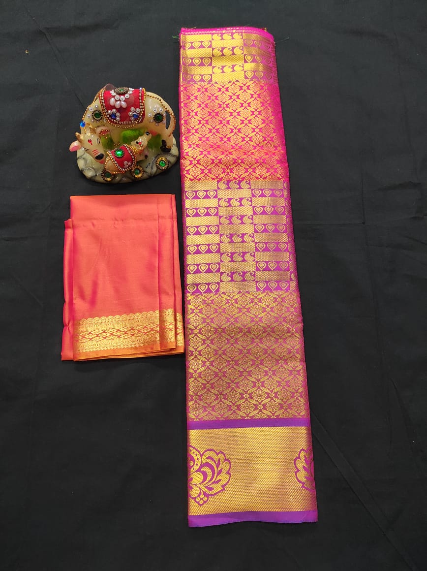 6 months - 3 years samuthrika semi silk pattu pavadai material for kids - Vannamayil Fashions