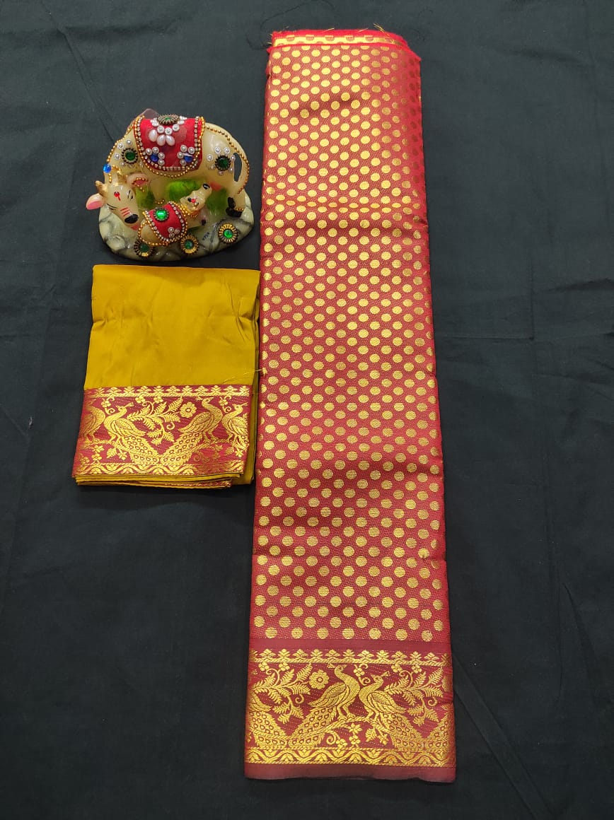 6 months - 3 years samuthrika semi silk pattu pavadai material for kids - Vannamayil Fashions