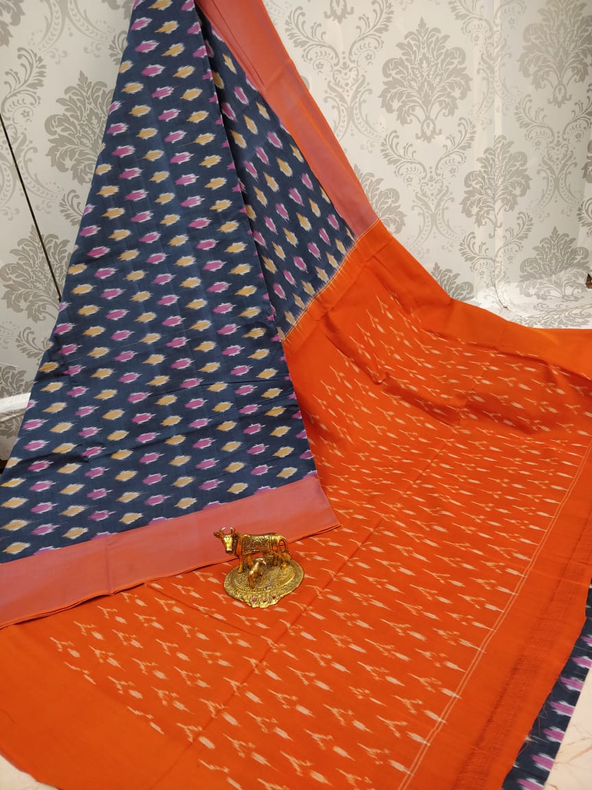 Ikkat pochampally handloom pure mercerized cotton saree - Vannamayil Fashions