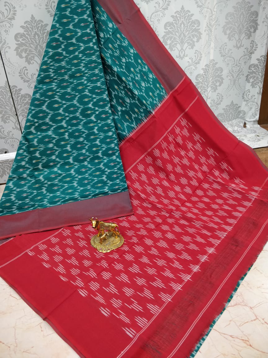 Ikkat pochampally handloom pure mercerized cotton saree - Vannamayil Fashions