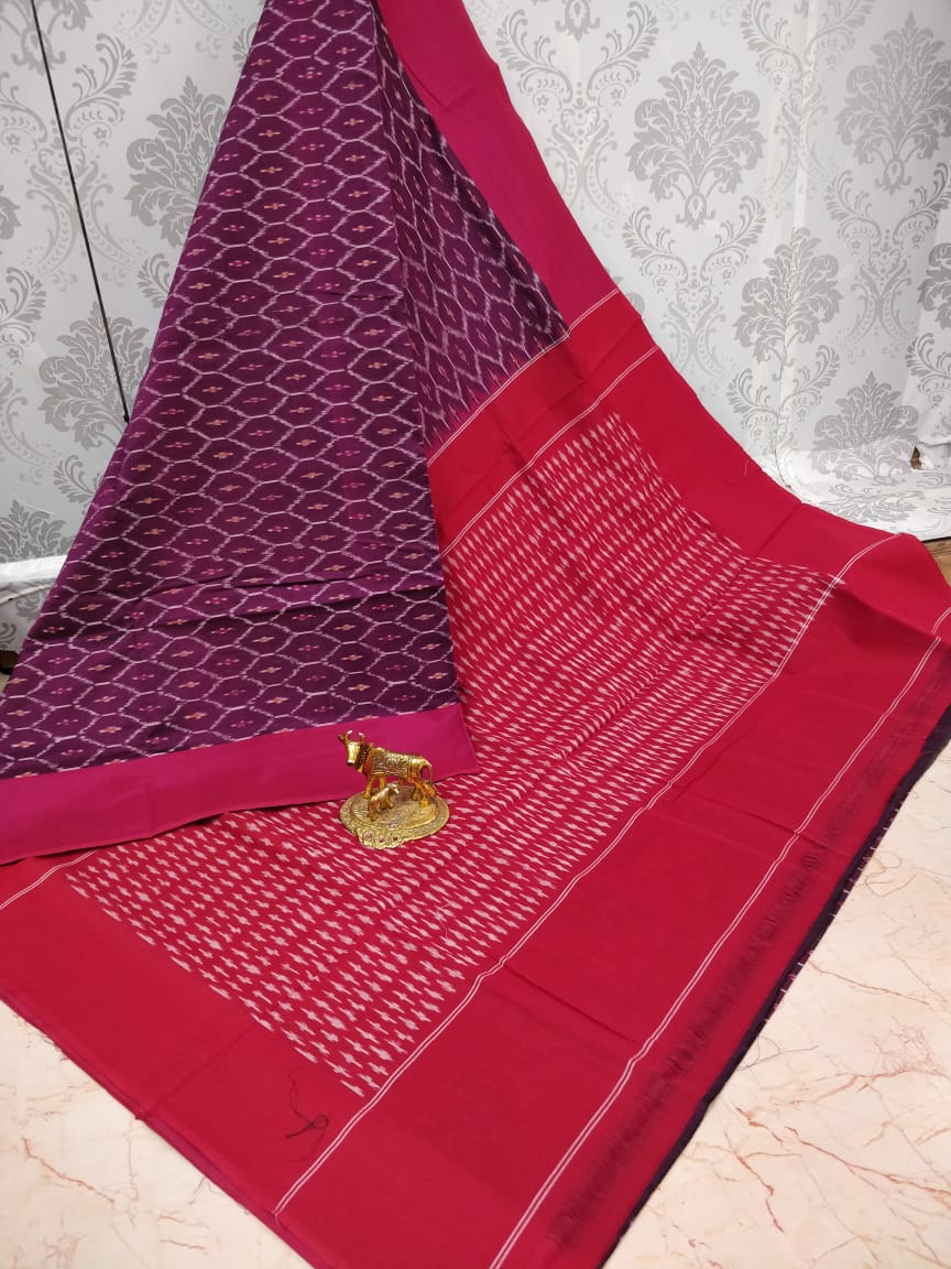 Ikkat pochampally handloom pure mercerized cotton saree - Vannamayil Fashions