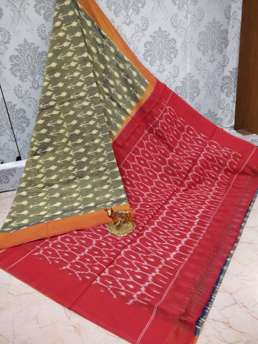 Ikkat pochampally handloom pure mercerized cotton saree - Vannamayil Fashions