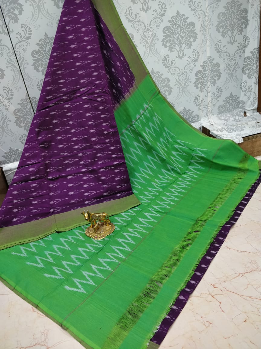 Ikkat pochampally handloom pure mercerized cotton saree - Vannamayil Fashions