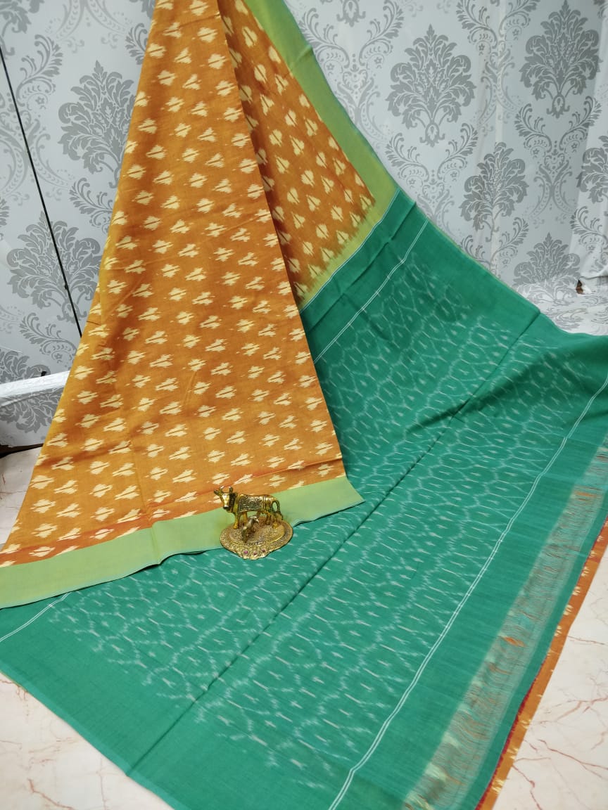 Ikkat pochampally handloom pure mercerized cotton saree - Vannamayil Fashions