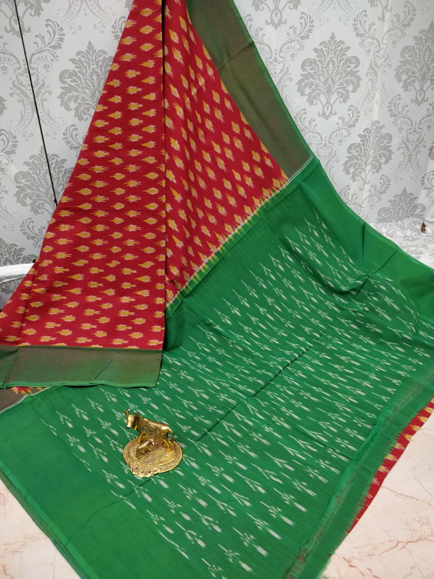 Ikkat pochampally handloom pure mercerized cotton saree - Vannamayil Fashions