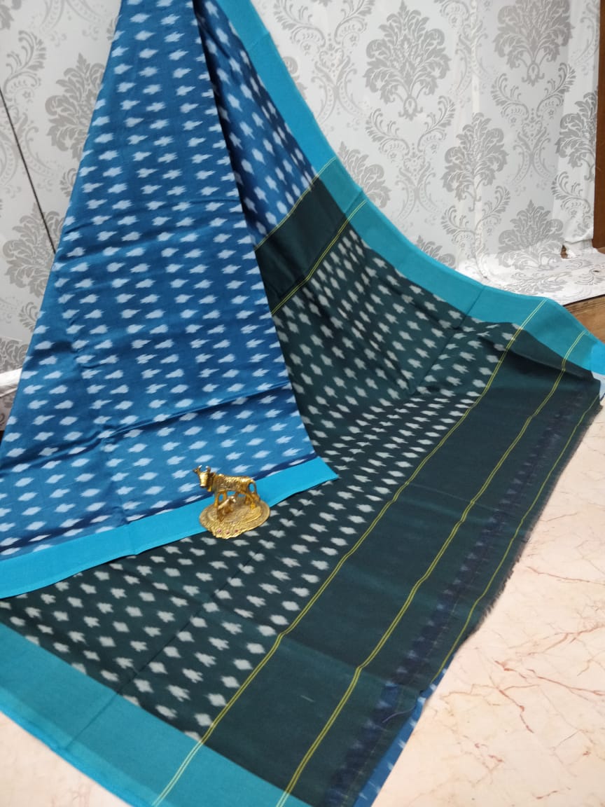 Ikkat pochampally handloom pure mercerized cotton saree - Vannamayil Fashions