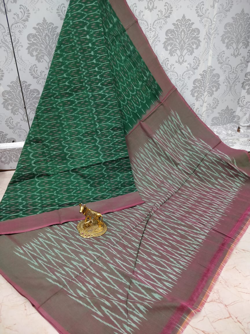 Ikkat pochampally handloom pure mercerized cotton saree - Vannamayil Fashions