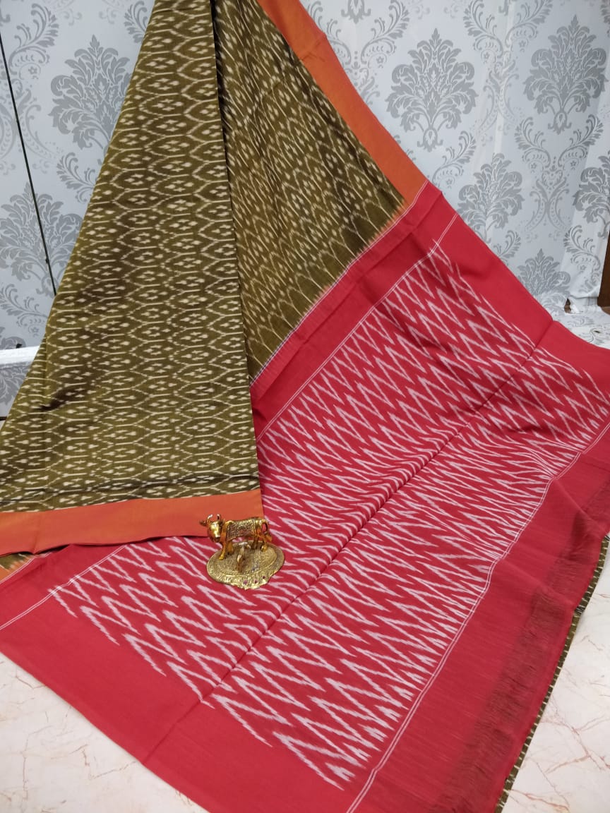 Ikkat pochampally handloom pure mercerized cotton saree - Vannamayil Fashions