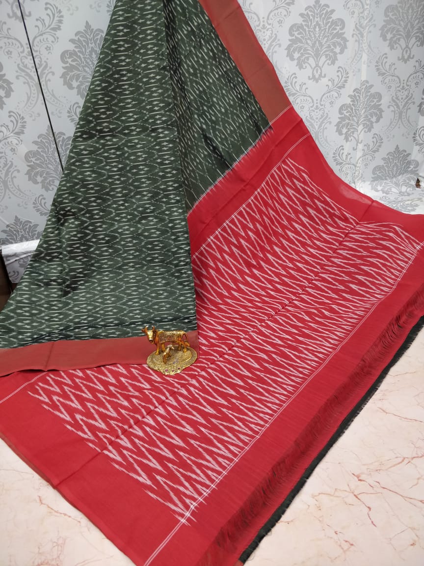 Ikkat pochampally handloom pure mercerized cotton saree - Vannamayil Fashions