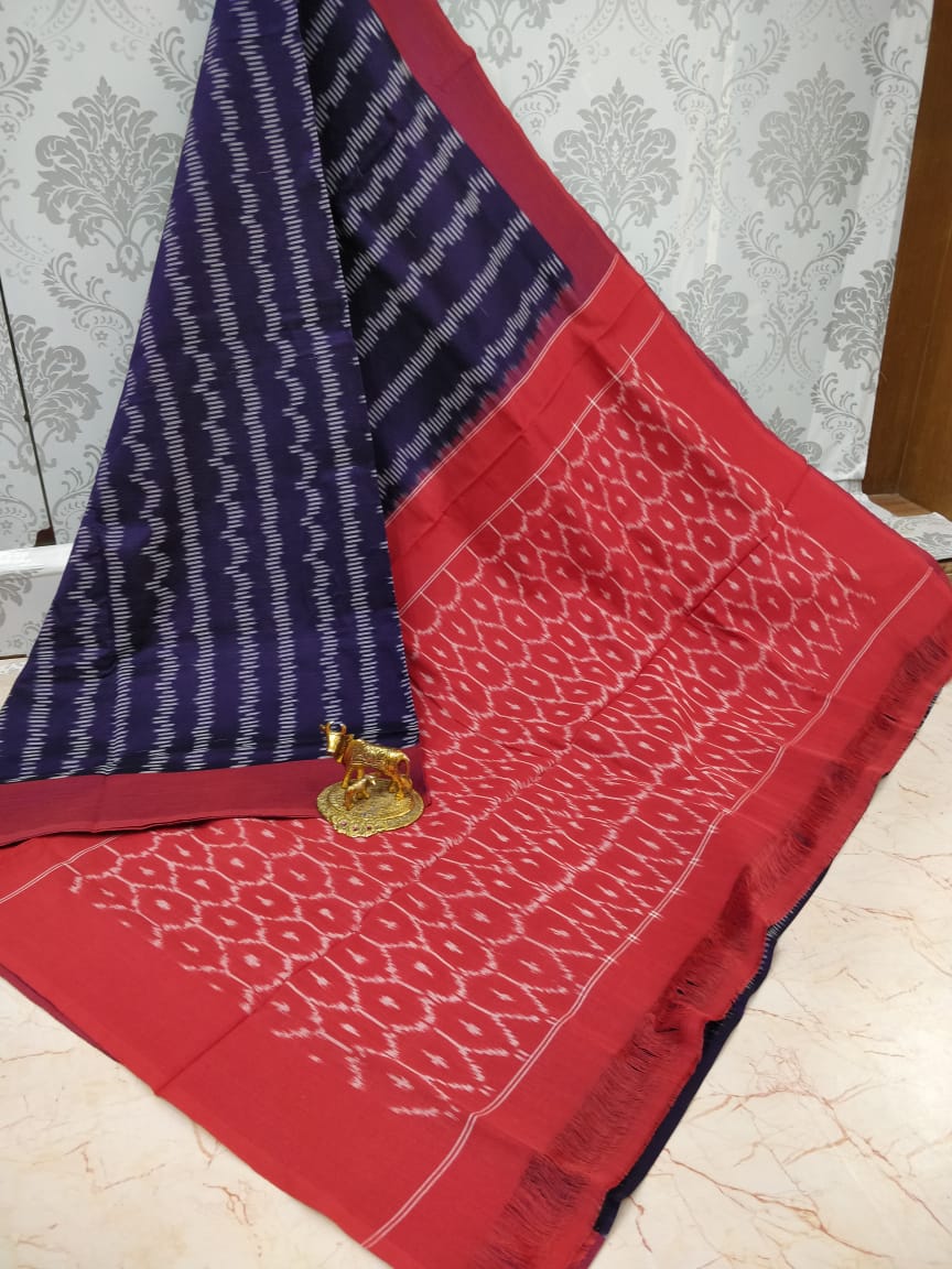 Ikkat pochampally handloom pure mercerized cotton saree - Vannamayil Fashions
