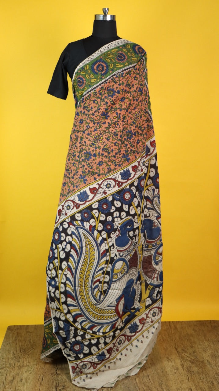 Kalamkari block printed saree - Vannamayil Fashions