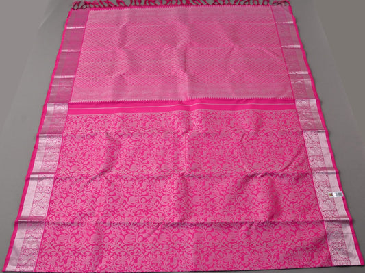 Pure silk handloom kanchipuram in bright pink color saree - Vannamayil Fashions
