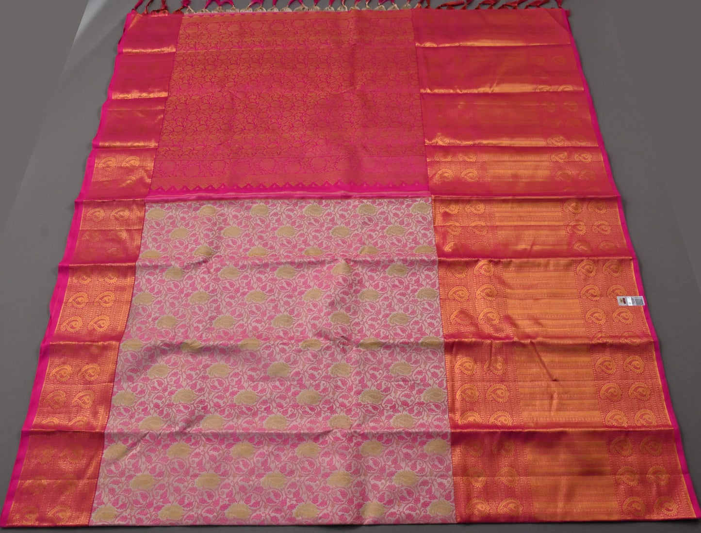 Kanchipuram handloom pure silk in white and pink color saree - Vannamayil Fashions