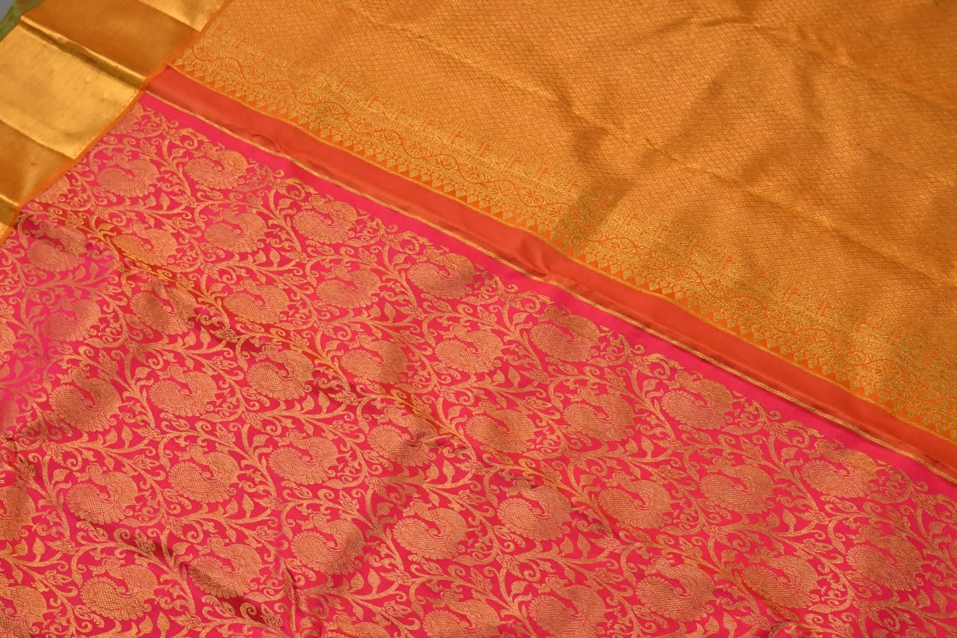 Kanchipuram handloom pure silk in pink and orange dual tone color saree - Vannamayil Fashions