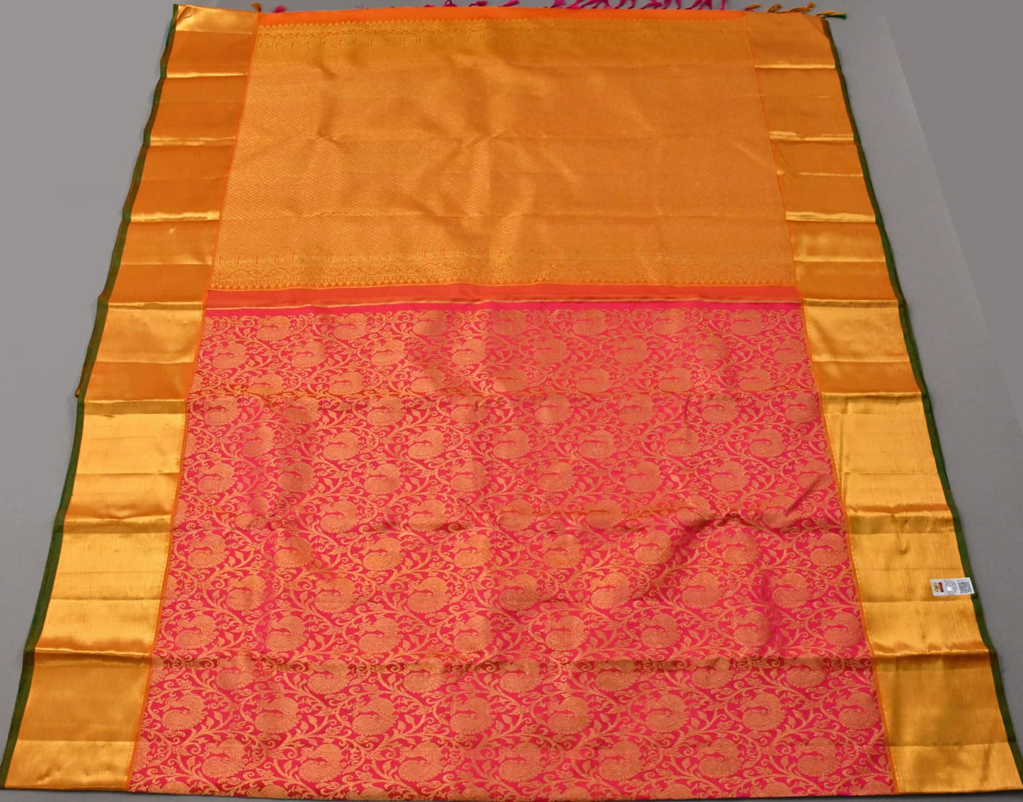 Kanchipuram handloom pure silk in pink and orange dual tone color saree - Vannamayil Fashions