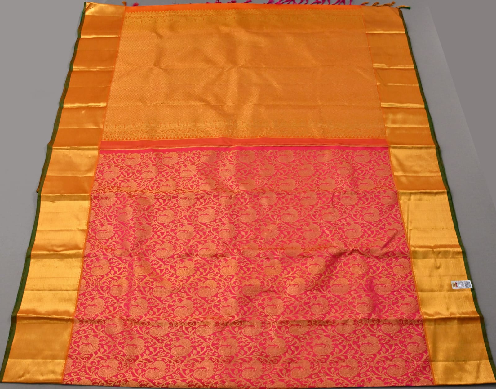 Kanchipuram handloom pure silk in pink and orange dual tone color saree - Vannamayil Fashions