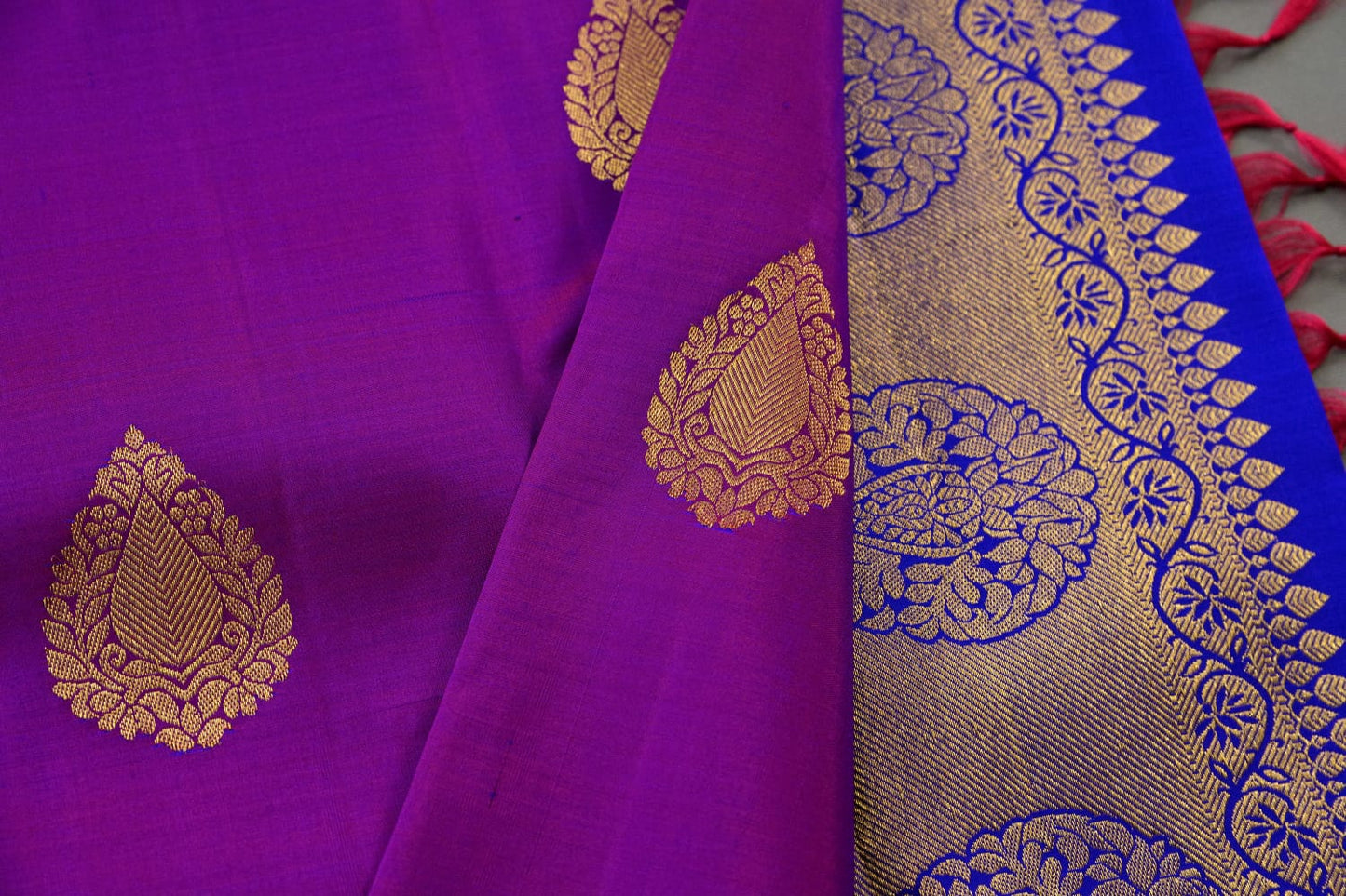 Kanchipuram handloom pure silk in purple with royal blue color saree - Vannamayil Fashions