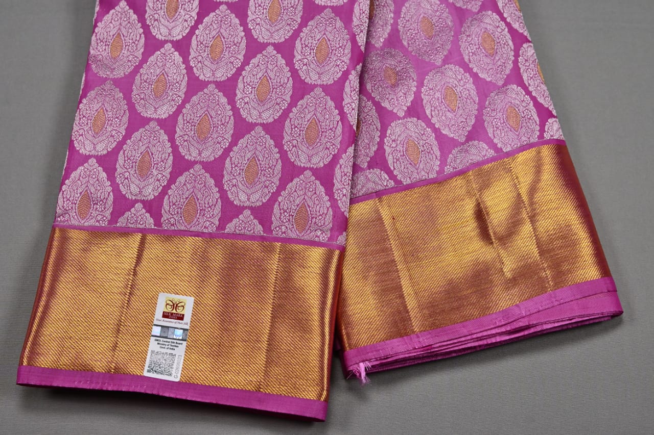 Pure silk handloom kanchipuram in dark pastel pink colour saree - Vannamayil Fashions