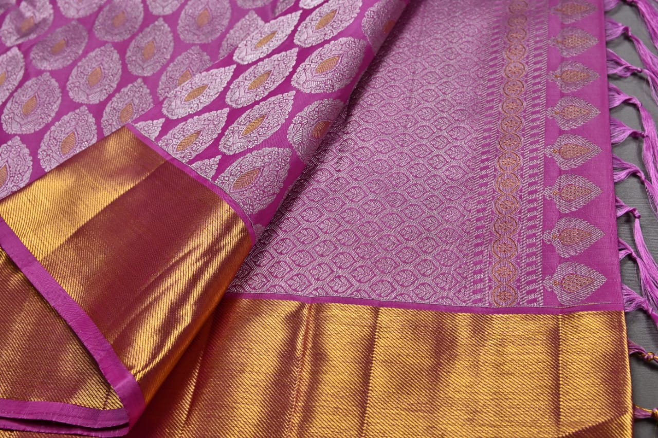 Pure silk handloom kanchipuram in dark pastel pink colour saree - Vannamayil Fashions