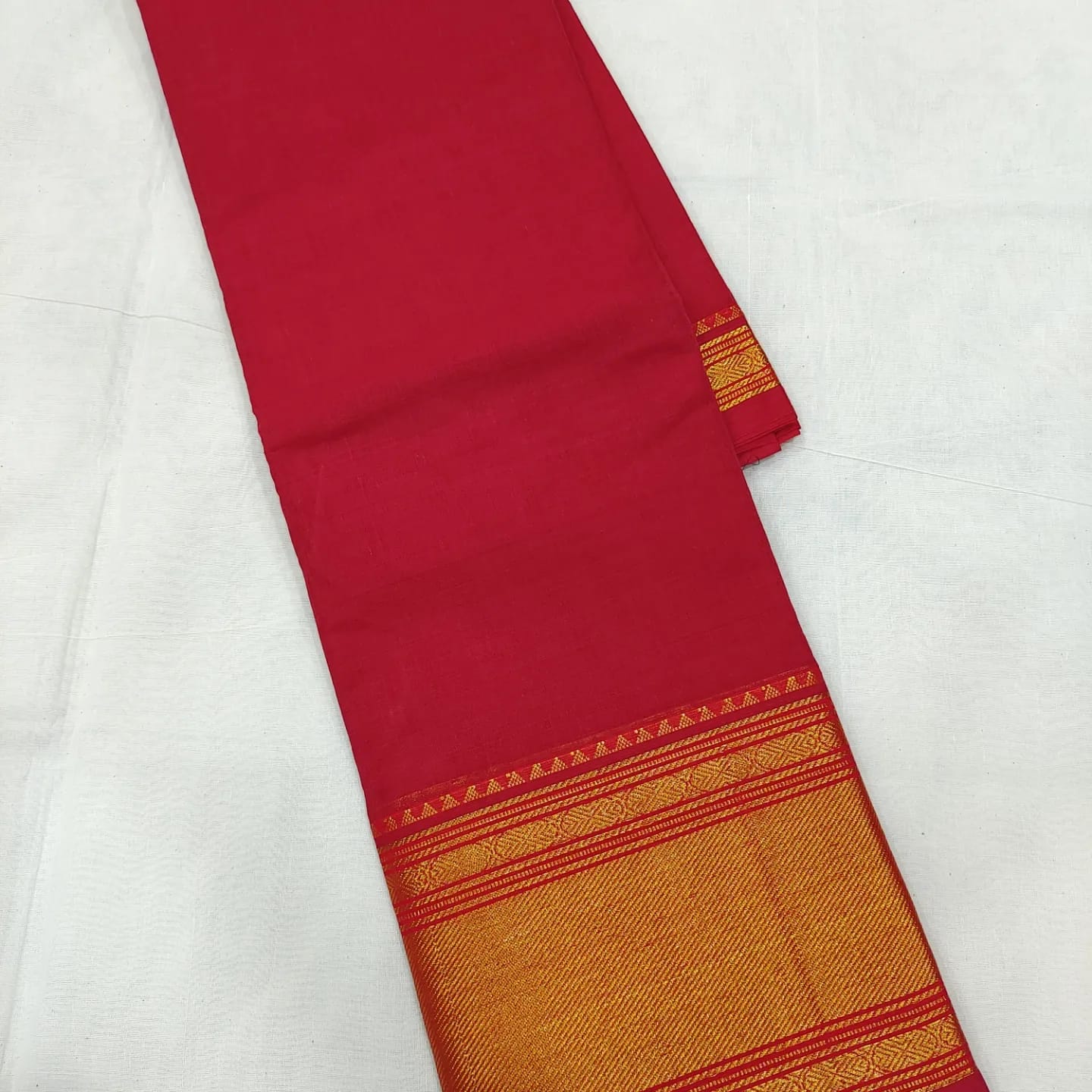 Mangalagiri cotton beautiful mini kanchi zari border full plain saree - Vannamayil Fashions