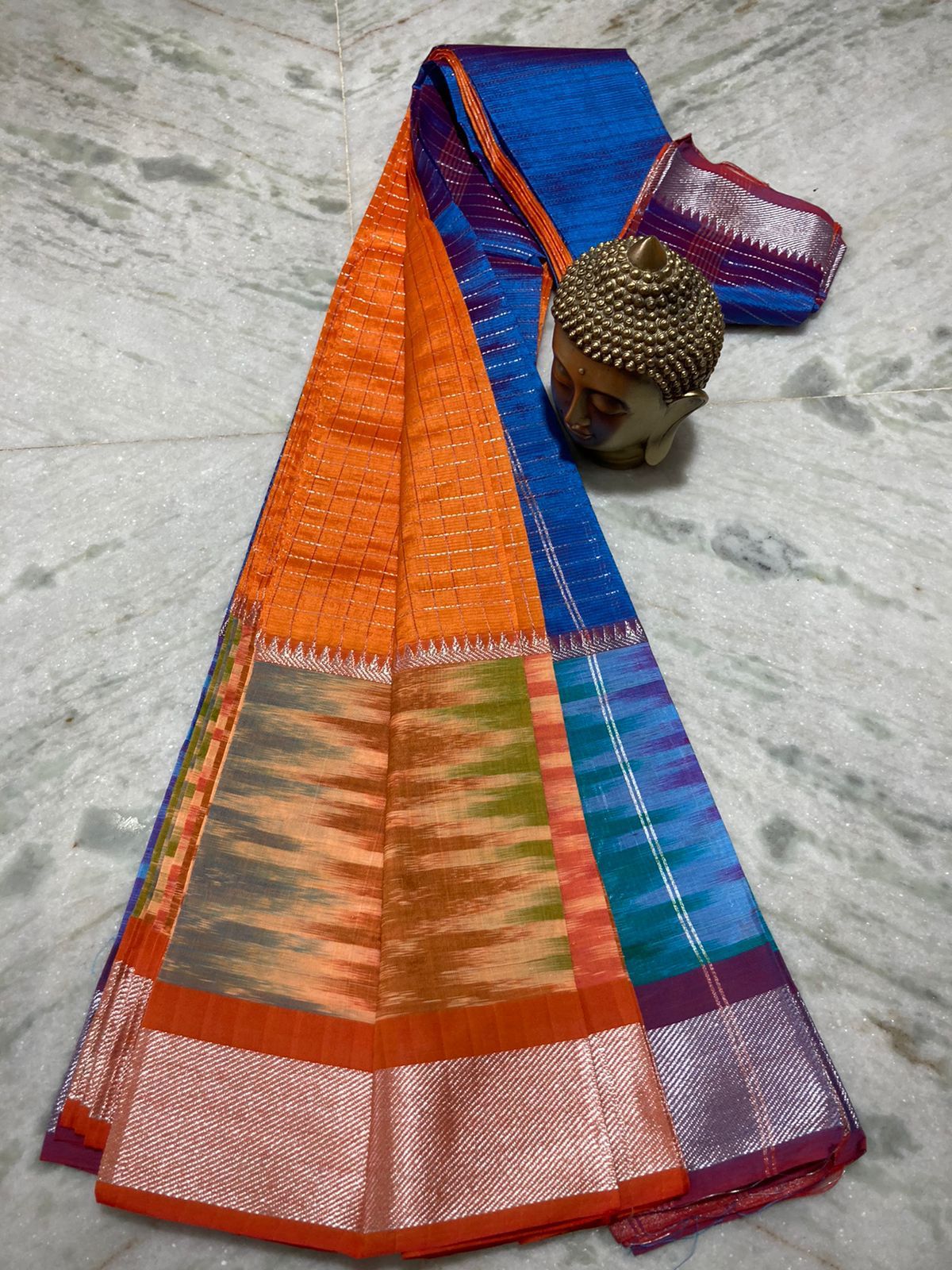 Mangalagiri pattu by cotton pochampalli border zari checked pattu saree - Vannamayil Fashions