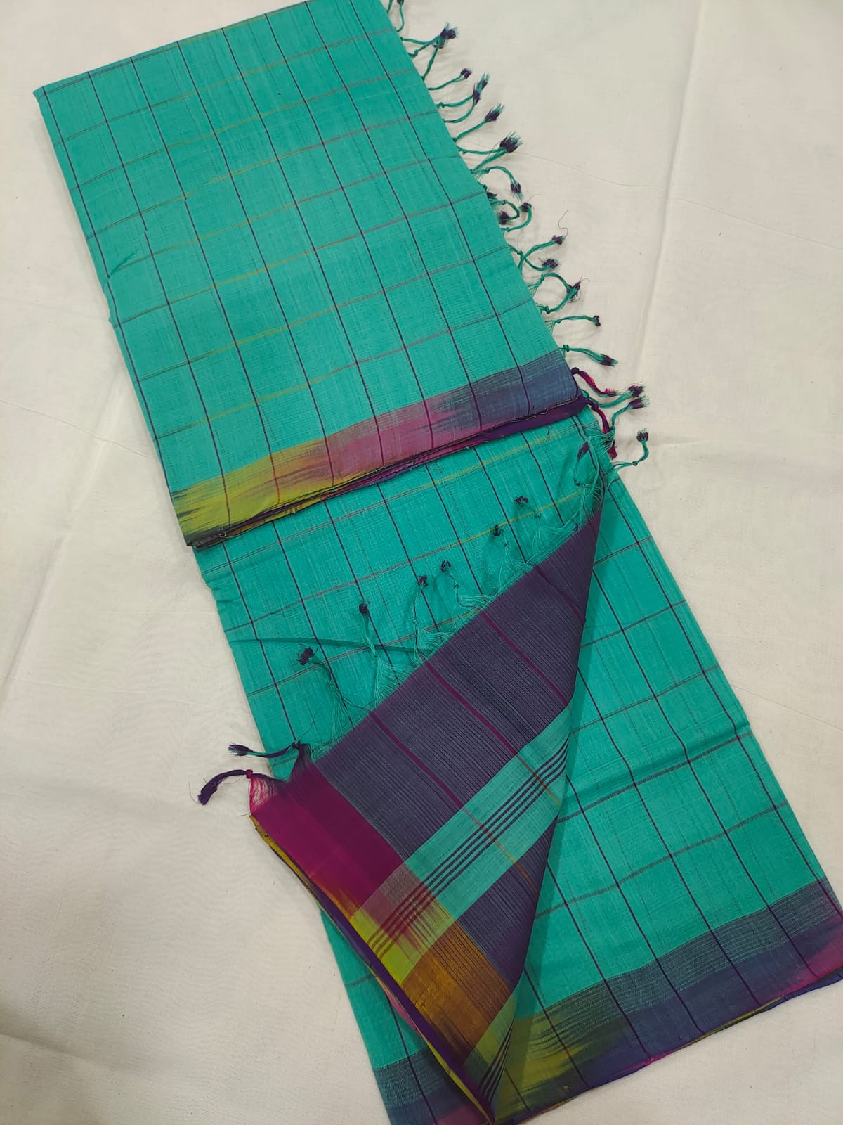 Mangalagiri pure cotton beautiful check saree - Vannamayil Fashions